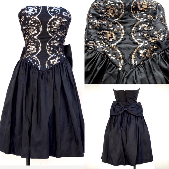 Vintage 80s Black sequined cocktail dress - Picture 3 of 8